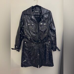 Vintage Trilogi Black Patent Leather 90’s Grunge PVC Belted Trench Coat - S